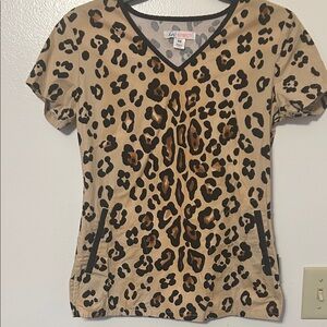Koi Stretch Leopard Print Top with Black Trim